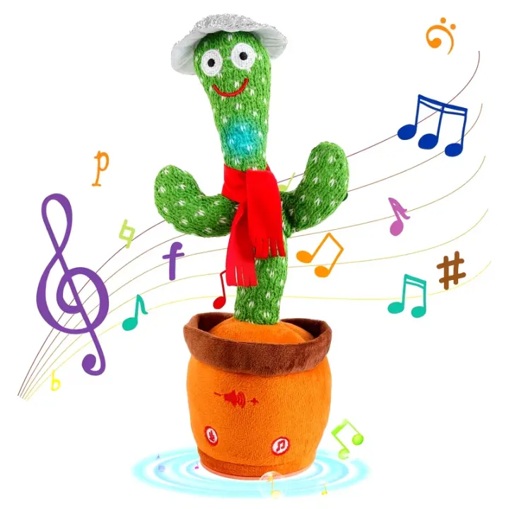 Rechargeable Dancing Cactus Toy for Kids | Talking & Talk Back Cactus | Musical Singing & Dancing Plush Cactus with LED Lights | Interactive Shaking Cactus Toy | USB Rechargeable Educational Toy | Birthday Gift for Boys & Girls